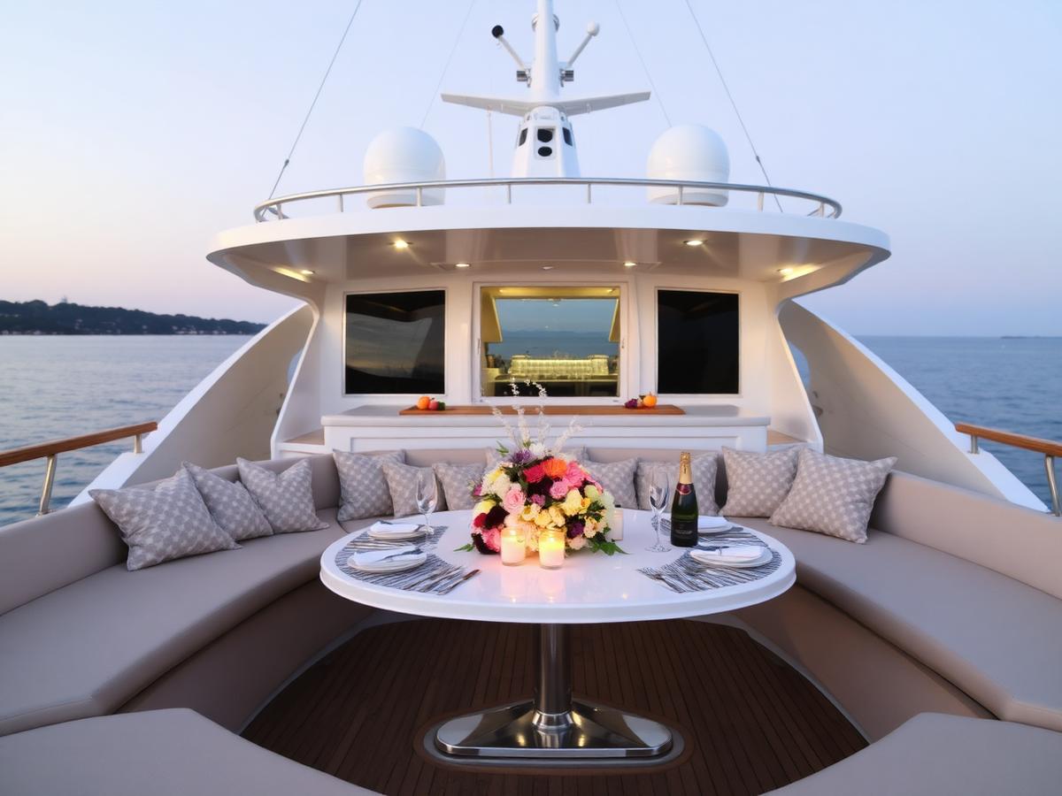Yacht aft deck styled for a celebration with no people