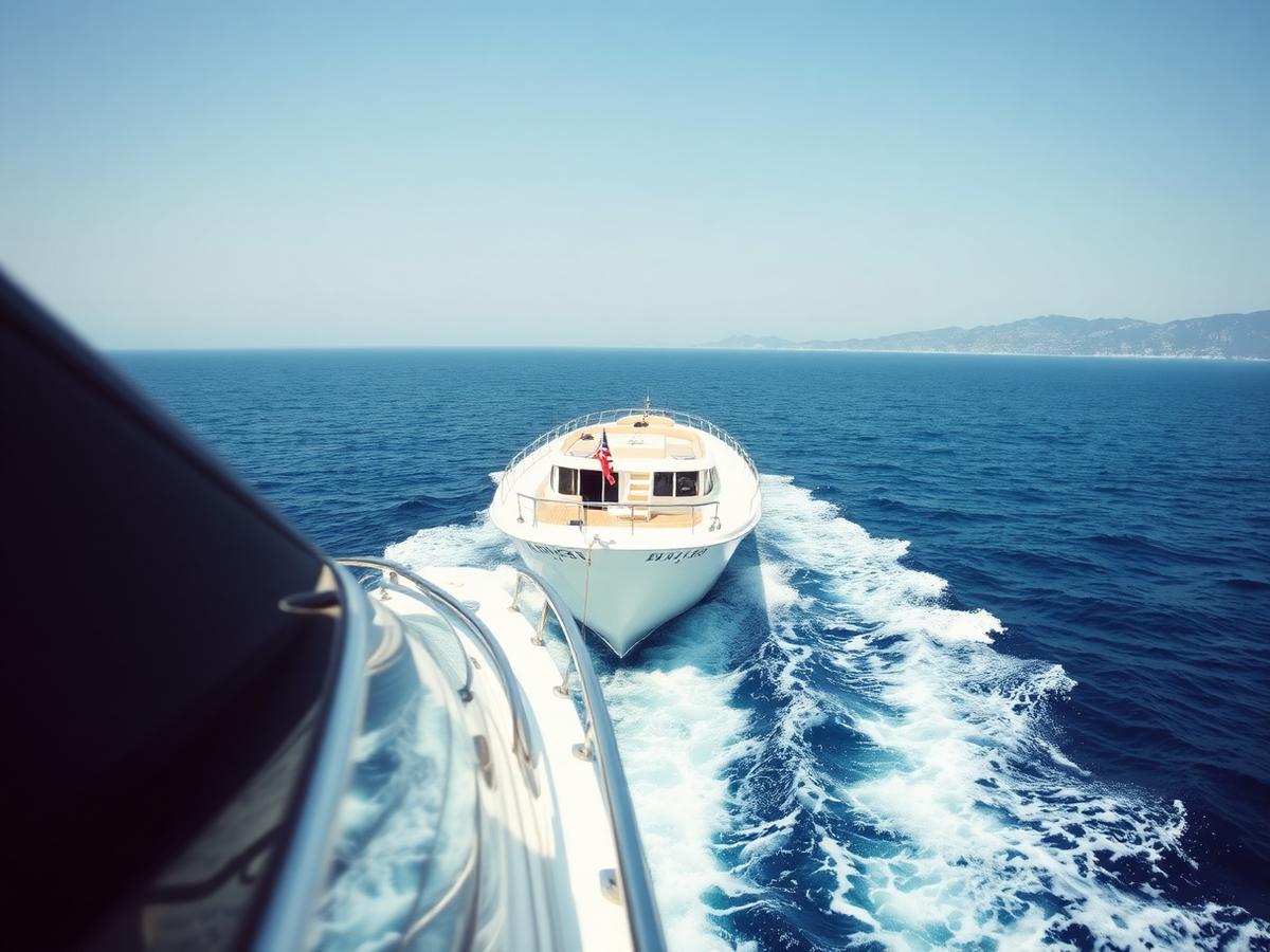 Luxury motor yacht cruising open Mediterranean water with no people visible
